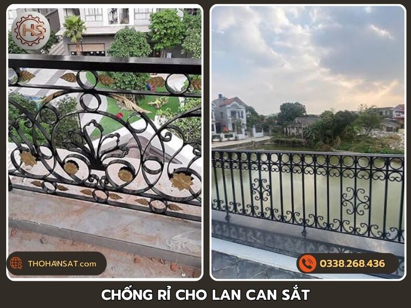 Thi công chống rỉ cho lan can sắt ngoài trời chịu mưa nắng