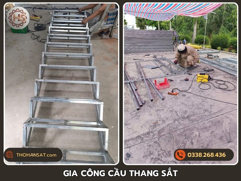 Gia công cầu thang sắt hộp mạ kẽm vững chắc, chuẩn kích thước