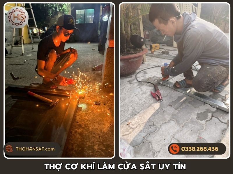 Thợ cơ khí lành nghề đang hàn cắt làm cửa sắt uy tín