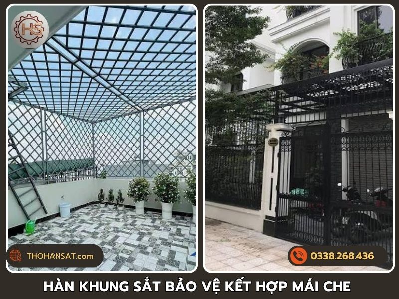 Thi công hàn khung sắt bảo vệ kết hợp mái che đa năng