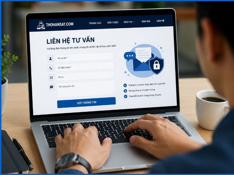 Khách hàng tìm hiểu cam kết bảo mật thông tin tại Thợ Hàn Sắt