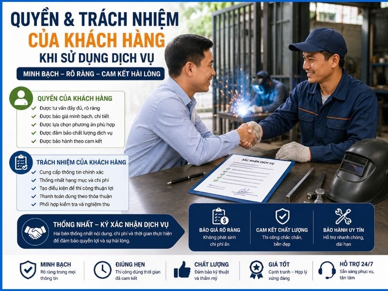Quyền và trách nhiệm của khách hàng khi sử dụng dịch vụ tại Thợ Hàn Sắt