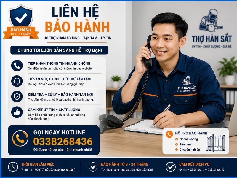 Liên hệ bảo hành dịch vụ hàn cửa sắt và sửa chữa tại Thợ Hàn Sắt