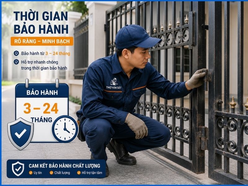 Thời gian bảo hành dịch vụ sửa chữa và hàn cửa sắt từ 3 đến 24 tháng