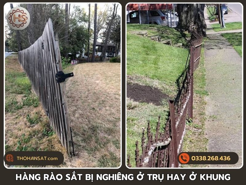 Hàng rào sắt bị nghiêng cần phân biệt chân trụ lỏng với khung rào biến dạng
