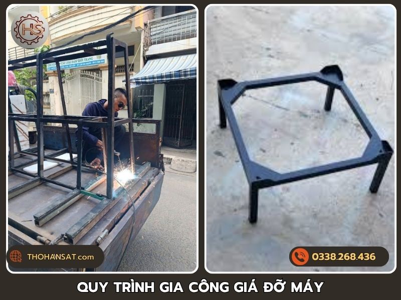 Các bước cắt mài và hàn xì trong quy trình gia công giá đỡ máy tại xưởng