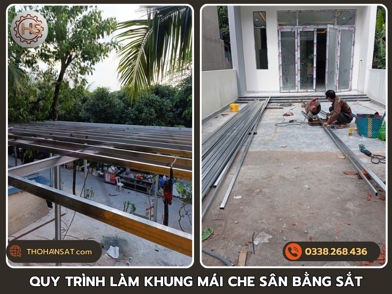 Các bước thi công trong quy trình làm khung mái che sân bằng sắt hộp